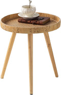Round Rattan Side Table for Small Spaces, Boho Circle End Table Coffee Table by HuiDao