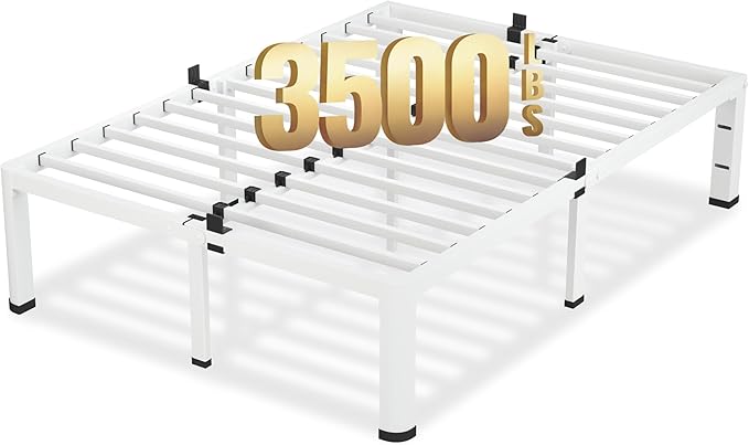 18 Inch King Size White Bed Frame, 3500Lbs Heavy Duty Metal Platform by VIPSHOW