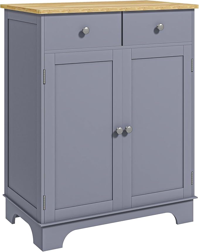 HOMCOM Sideboard with Solid Wood Countertop, Modern Kitchen Storage Cabinet by HOMCOM
