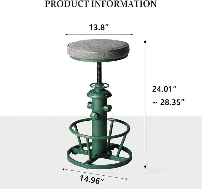 Topower Antique Industrial Round Bottom Adjustable Height Cafe Coffee Retro - Image 2