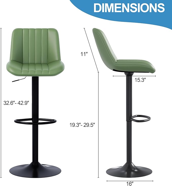 Shintenchi Swivel Bar Stools Set of 2, Adjustable Faux Leather Upholstered - Image 3