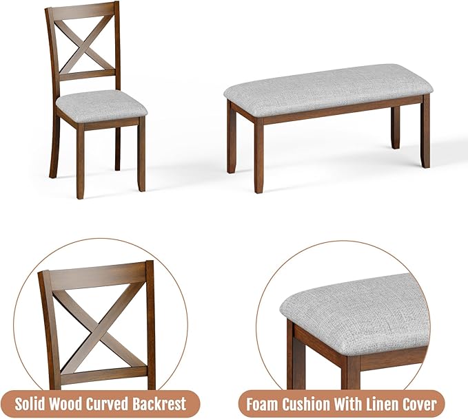 6-Piece Solid Wood Dining Table Set, Including 1 Dining Table, 4 Upholstered - Image 5