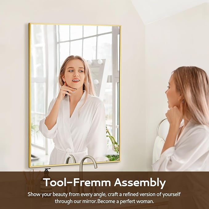 Gold Bathroom Mirror 26"x38", Rectangle Vanity Mirror - Image 5