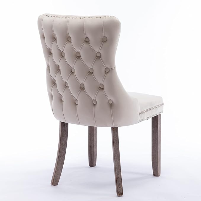 PacknWood Acosure Set of 2 Velvet Upholstered Wing-Back Dining Chair - Image 5