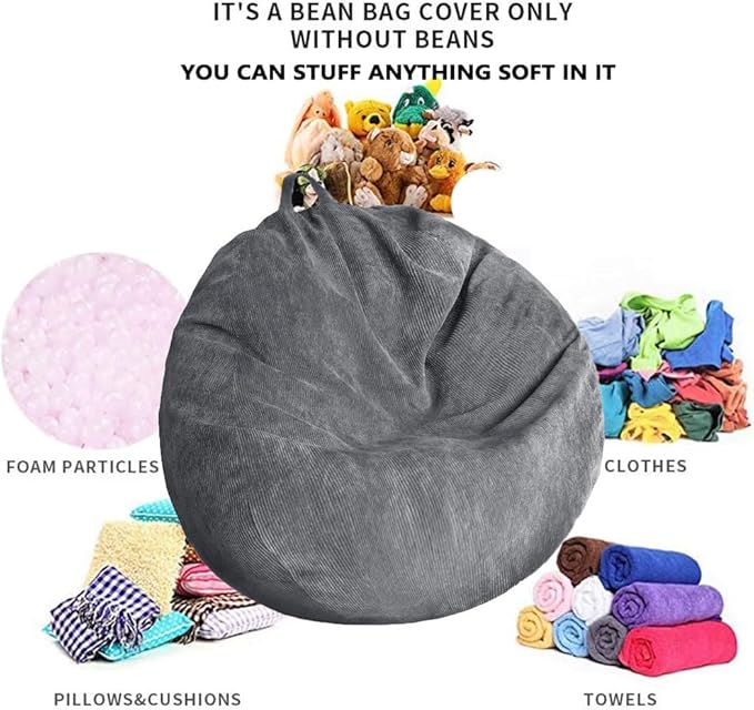Stuffed Animal Storage Bean Bag Chair Cover Washable Ultra Soft Corduroy Bean - Image 3
