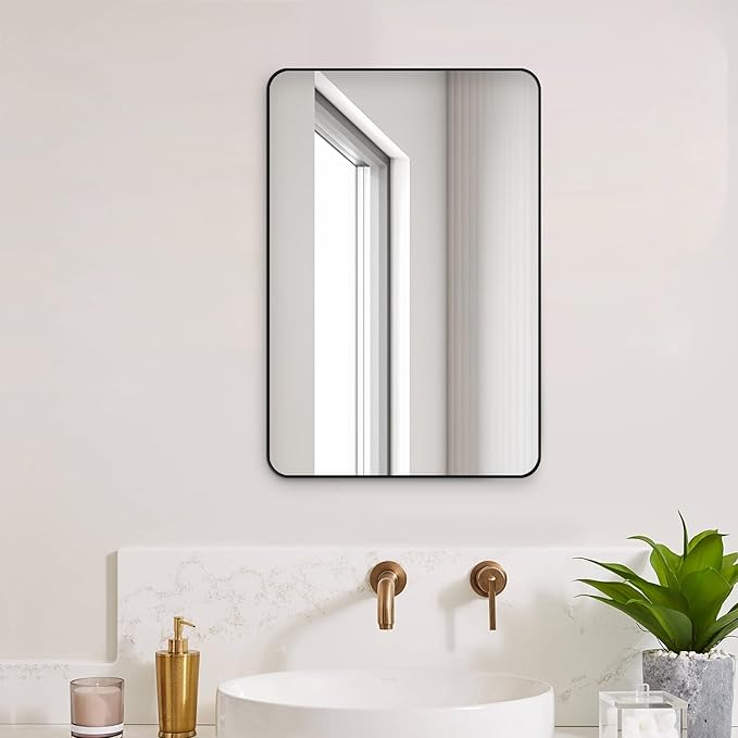 Black Bathroom Mirror, Rectangle 20 x 30 Inch Vanity Wall Mirror, Modern Mirror by Unknown