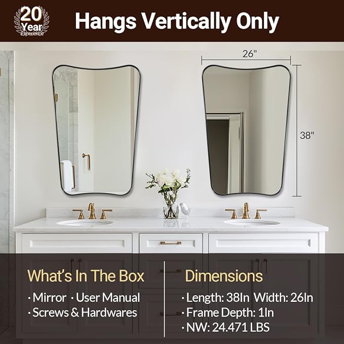 ANDY STAR Bathroom Mirror, 26x38 Inch Matte Black Vanity Mirror, Wall Mount - Image 2