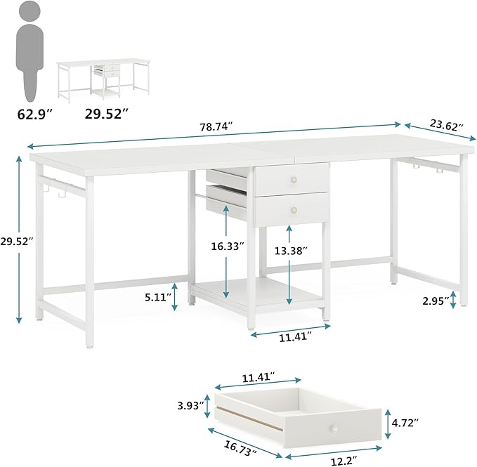 Tribesigns 79 Inch Extra Long Desk, Double Desk - Image 2