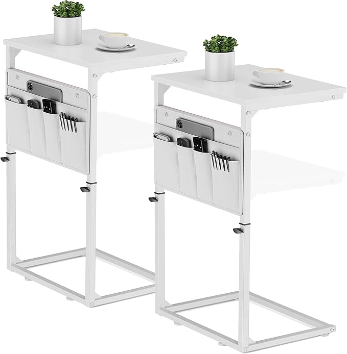 Vagusicc C Shaped End Table, Adjustable Height Small Couch Side Table by Vagusicc