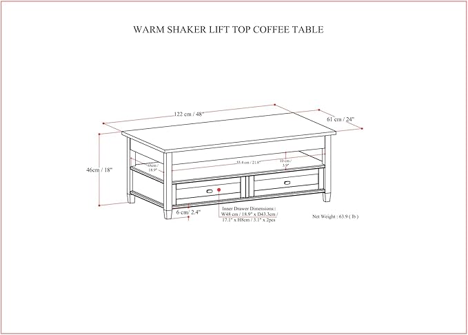 SIMPLIHOME Warm Shaker Lift Top Coffee Table - Image 3