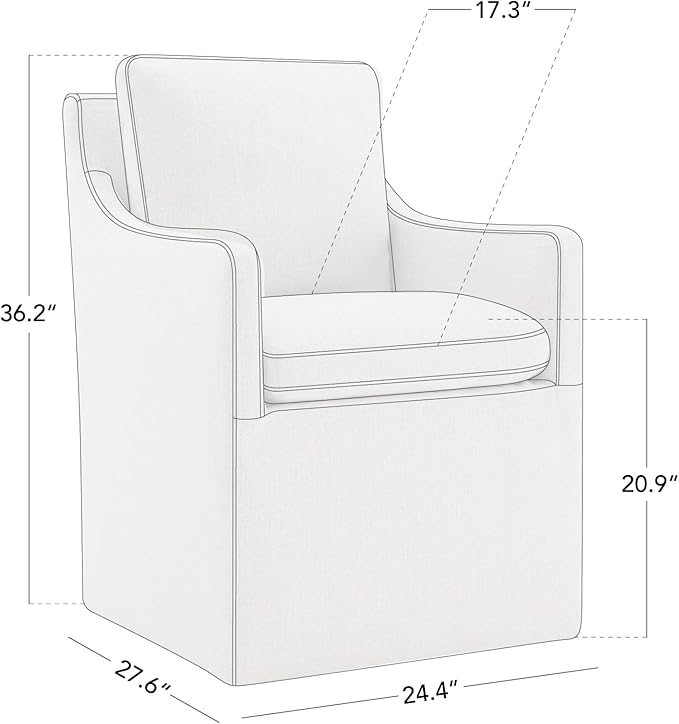 Upholstered Dining Chairs with Casters Modern Accent Armchair with Rollers - Image 2