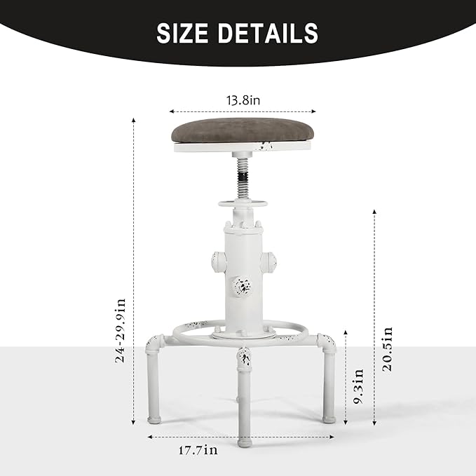 Topower Antique Vintage Industrial Barstool PU Leather Water Pipe Fire Hydrant - Image 2