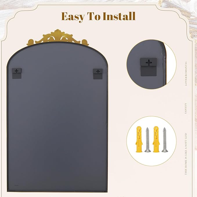 Vintage Arched Bathroom Mirror, 26x38 Inch Retro Wall Mounted Vanity Mirror - Image 6