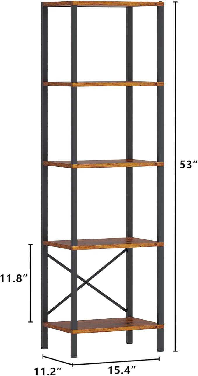 5-Tier Bookshelf, Tall Narrow Bookcase - Image 3