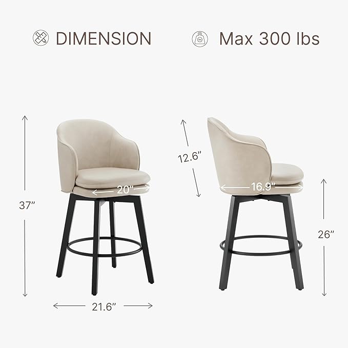Counter Height Barstools 26 inch Upholstered Swivel Bar Stools - Image 3