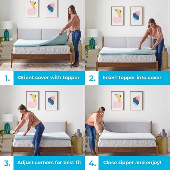 Linenspa 4 Inch Gel Swirl Memory Foam Topper + Cover-Contouring Comfort-Gel - Image 4