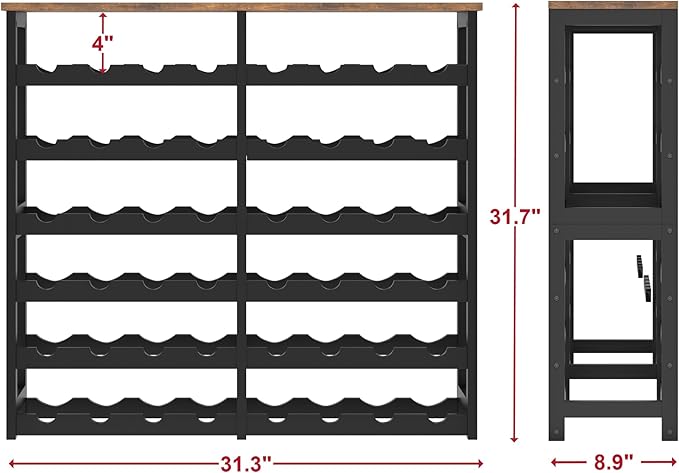 6 Tier Bamboo Wine Rack with Table Top, Freestanding 48-Bottle Wine Storage - Image 4