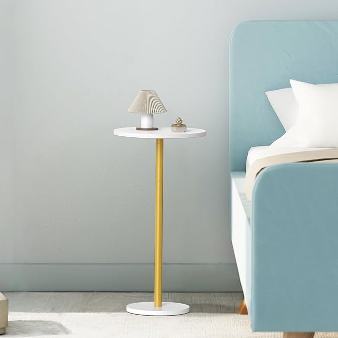 White Small Round Side Table Set of 2 Pedestal Drink End Table - Image 5