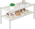2 Tier Bamboo Shoe Rack for Closet Free Standing Wood Shoe Shelf for Entryway by ROMGUAR+CRAFT