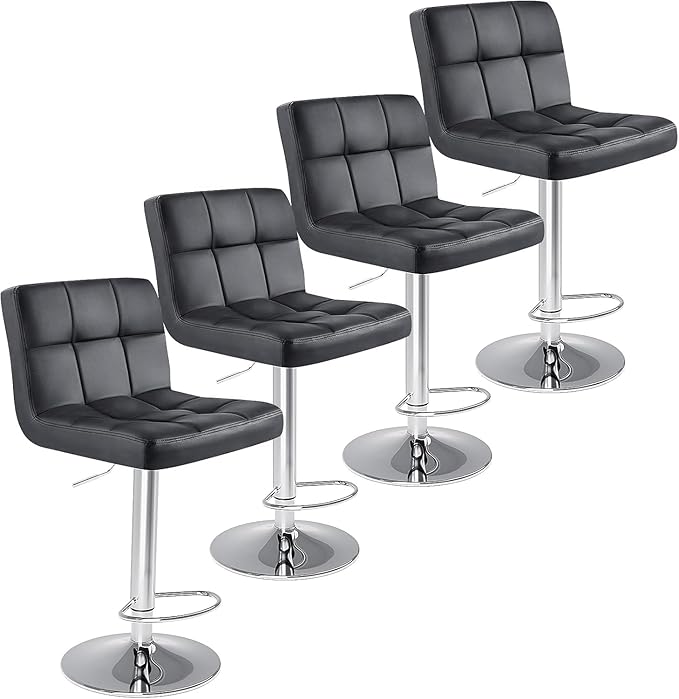 Sweetcrispy Bar Stools Set of 4, Armless PU Leather Adjustable Swivel Barstools by Sweetcrispy