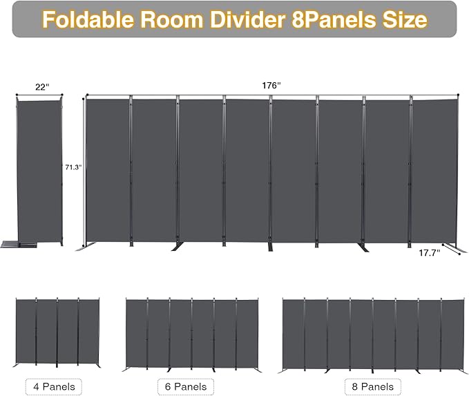 Room Divider, 8 Panel Folding Privacy Screens - Image 2