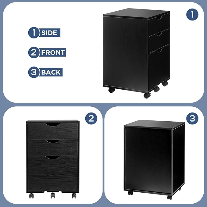 HollyHOME 3-Drawer Wood File Cabinet, Under Desk Cabinet - Image 7