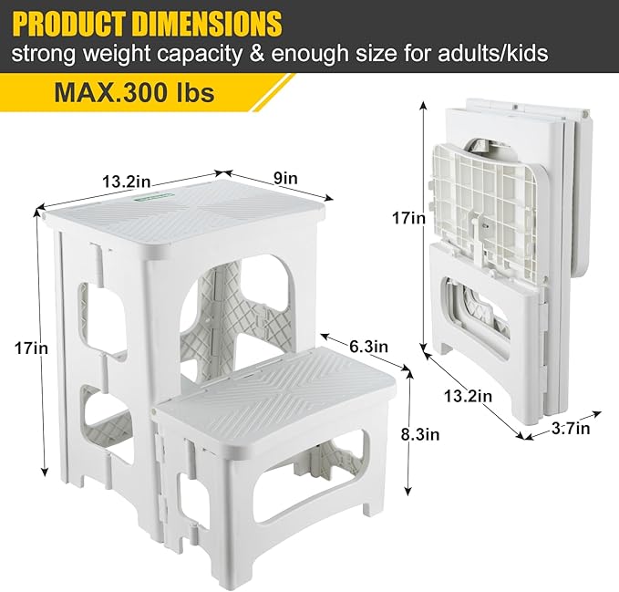 Folding 2-Step Stool for Adults Kids Non-Slip Collapsible Portable Step Stool - Image 2