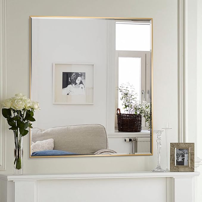 30x36 Inch Gold Mirror with Beveled Trim, Aluminum Frame Bathroom Vanity Mirror - Image 3