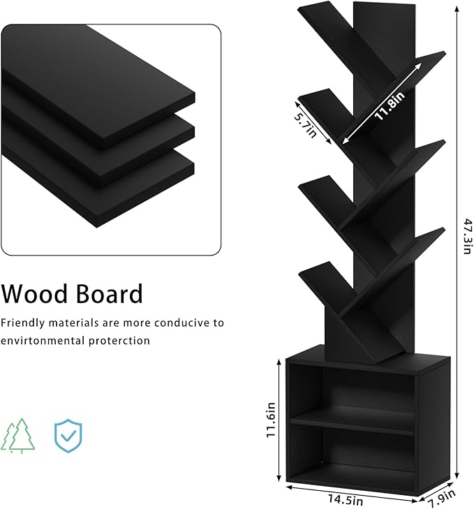 10 Tier Tree Bookshelf, Floor Standing Wood Tall Bookcase - Image 3