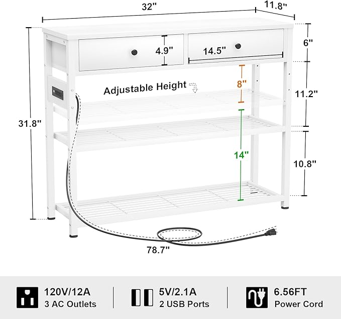 Ecoprsio Entryway Table with Outlets and USB Ports, Console Table with 2 Drawers - Image 3