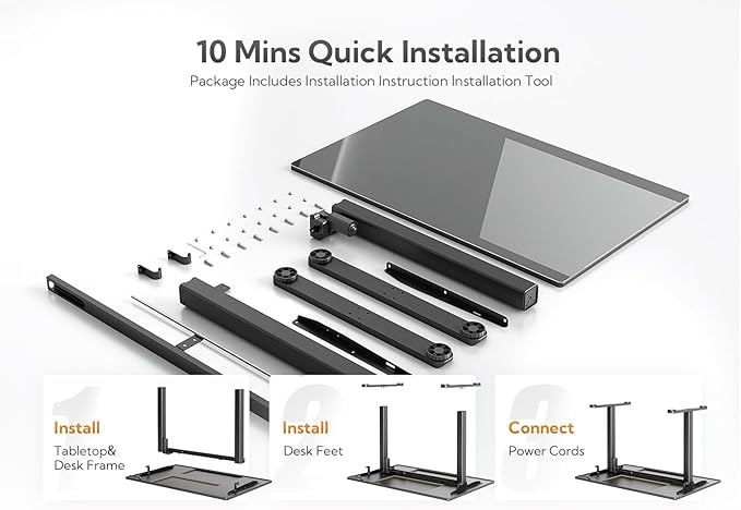 Claiks Glass Standing Desk, 48x24 Inch Electric Standing Desk Adjustable Height - Image 9