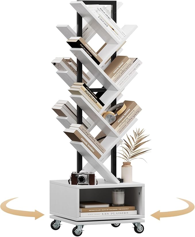 7 Tier Tree-Shaped Rotating Bookshelf, Double Sided, Small Bookcase by WelcometoIABIFO
