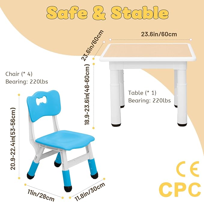 FUNLIO Kids Table and 4 Chairs Set - Image 6