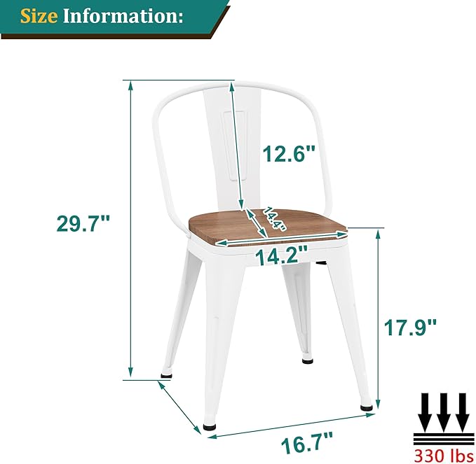 18 Inch Metal Dining Chairs, Arlunar Farmhouse Chairs Set of 4 White Dining - Image 3