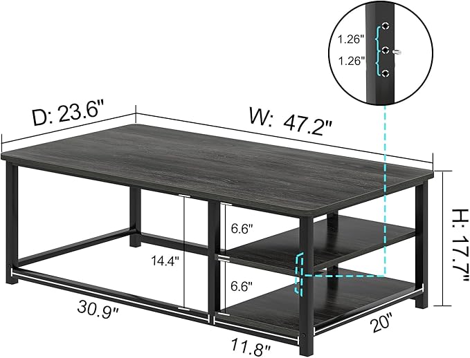 EXCEFUR Coffee Table, Rustic Wood and Metal Living Room Table - Image 2