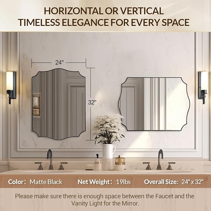 Black Bathroom Mirror, 24x32 Unique Irregular Mirror, Rectangle Mirror - Image 2