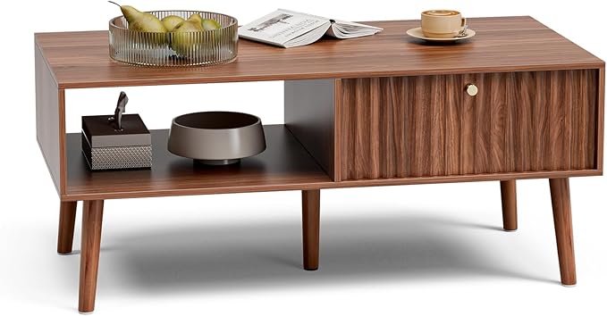 Coffee Table with Storage, Mid Century Dining Table with Fluted Drawer and - Image 6