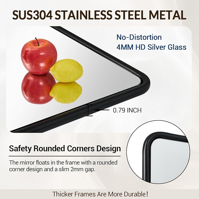 ANDY STAR Bathroom Mirror, 24x36 Inch Stainless Steel Metal Frame Black - Image 5
