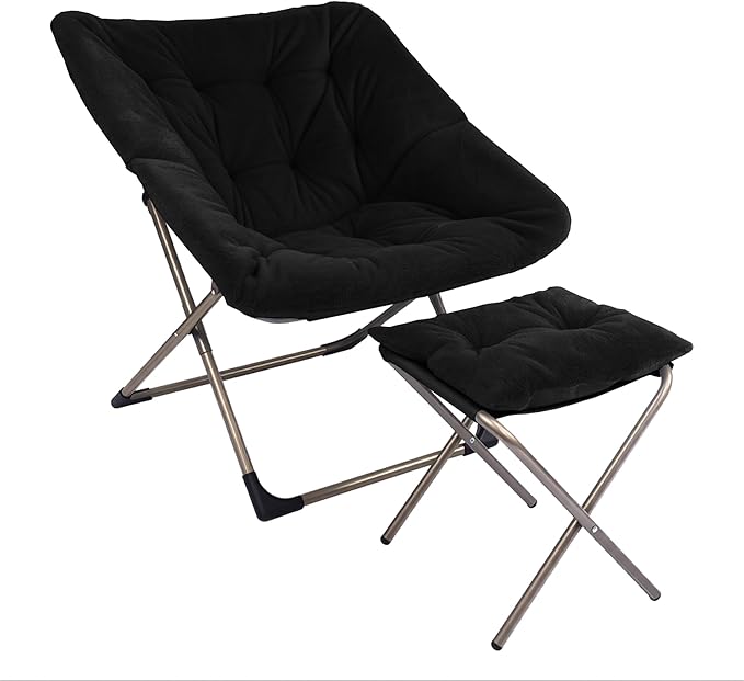 Kokel Plush Folding Chair and Ottoman Padded Metal Frame Living Room Chair by Unknown