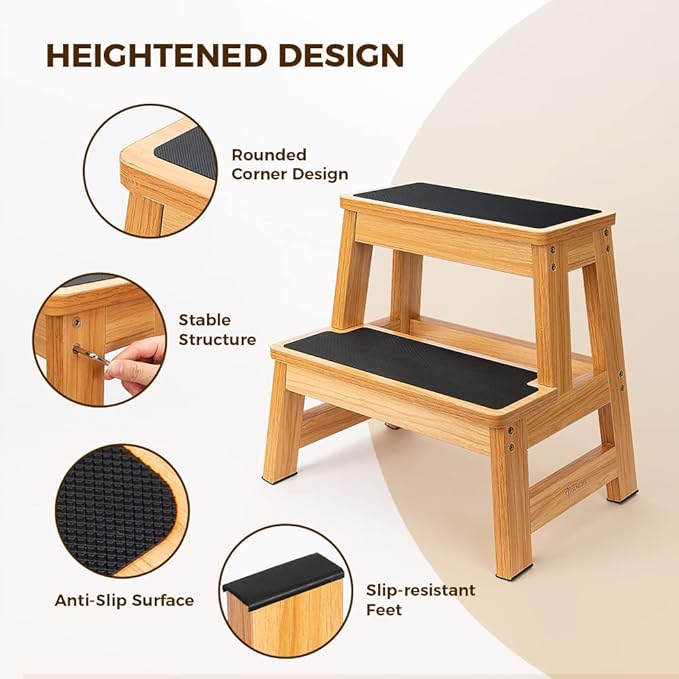 StrongTek Wood Step Stool for Adults and Kids, 17 Inch Tall, Non-Slip Step - Image 4
