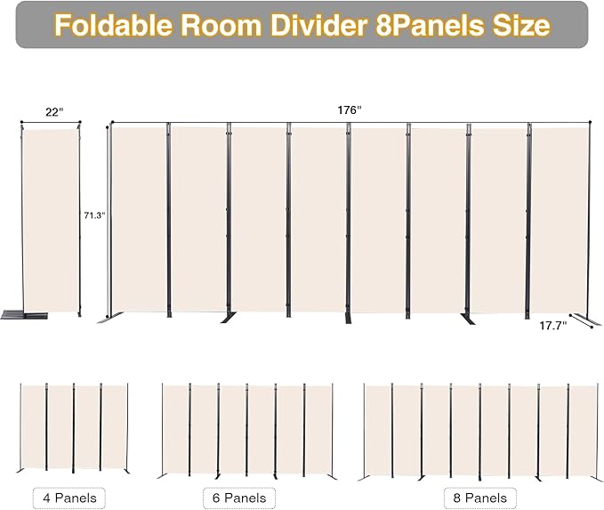 Room Divider, 8 Panel Folding Privacy Screens - Image 2