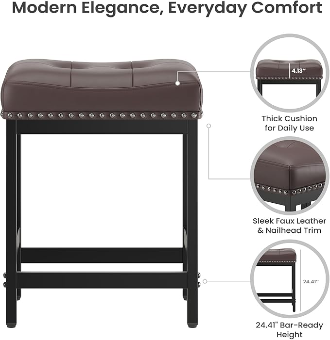 MALOL Set of 6 Saddle Bar Stools Counter Height 24.4”, Backless Barstools - Image 5
