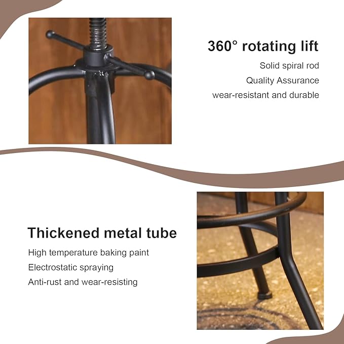 32 inch Vintage Industrial Bar Stool-Metal Wood Swivel Bar Stool-Retro Bar - Image 4
