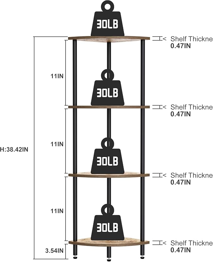 4 Tier Corner Shelf, Bookcase for Small Spaces, Corner Display Shelf, Plant - Image 2