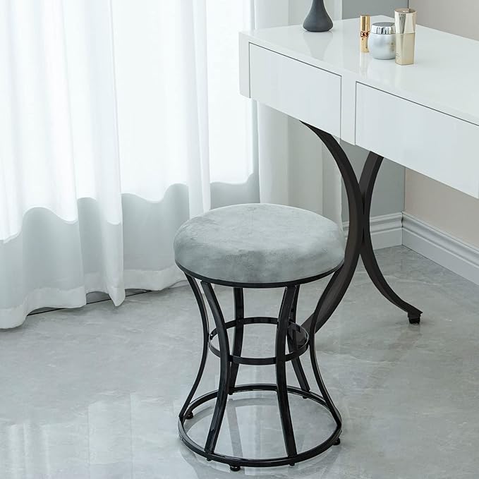 Vanity Stool, Round Ottoman Foot Stool, Velvet Footrest Vanity Chair by ELLENSAMQI