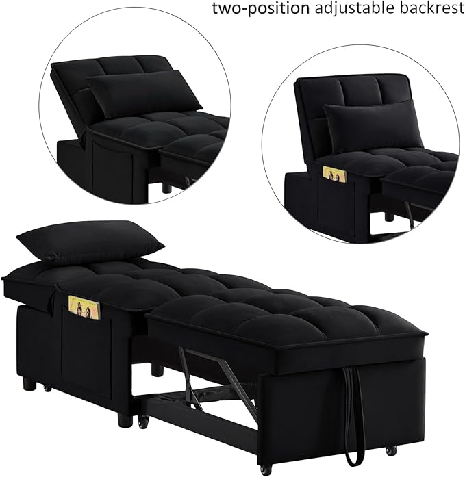 KEIKI Velvet Single Convertible Sleeper Chair Sofa Bed - Image 4