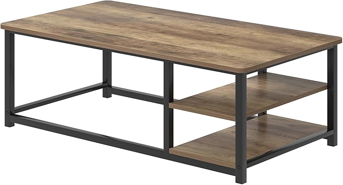 EXCEFUR Coffee Table with Storage Shelf, Modern Wood and Metal Center Table - Image 9