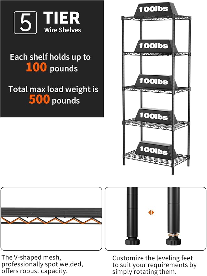 SINGAYE Shelf Wire Shelving Adjustable Storage Shelves Rack Standing Units - Image 4
