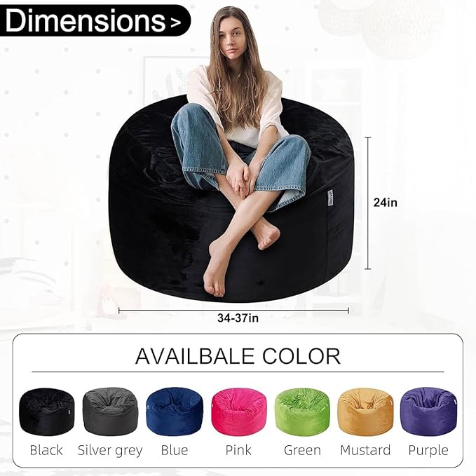 HABUTWAY Bean Bag Chair 3Ft Luxurious Velvet Ultra Soft Fur - Image 3
