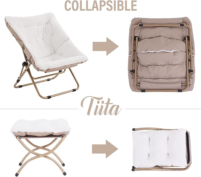 Tiita Folded Chair with Ottoman, Soft Faux Fur Oversized Folding Accent Chair - Image 5